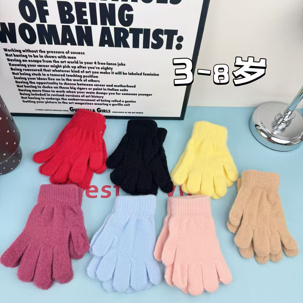 孤品3-8岁厚款分指手套手套纯色男女通用分指款韩版