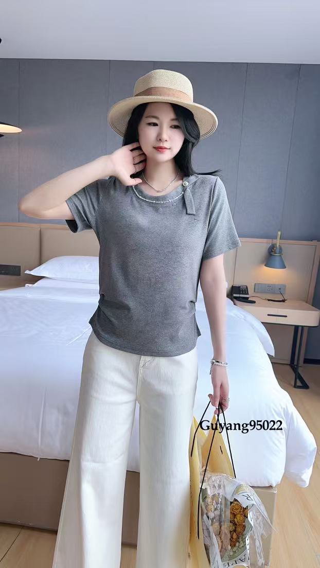 古扬夏款时尚钉珠圆领上衣95022