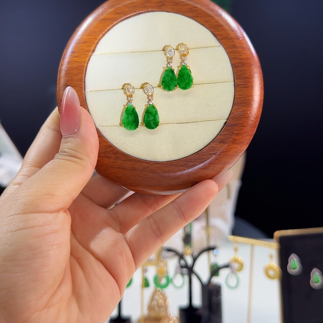 翡翠银S925镶嵌耳饰多样性发货发其一发一对925镶嵌