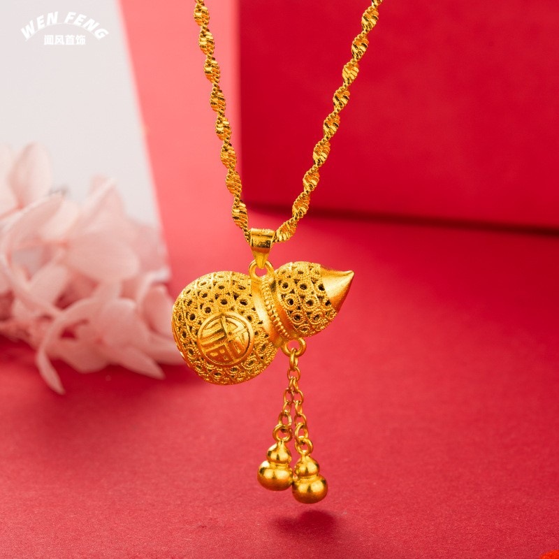 古风镂空福字葫芦吊坠仿金传承工艺葫芦挂坠项链仿金饰品货源批发