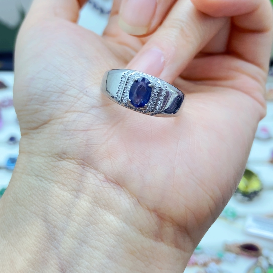 戒指蓝宝石银S925镶嵌