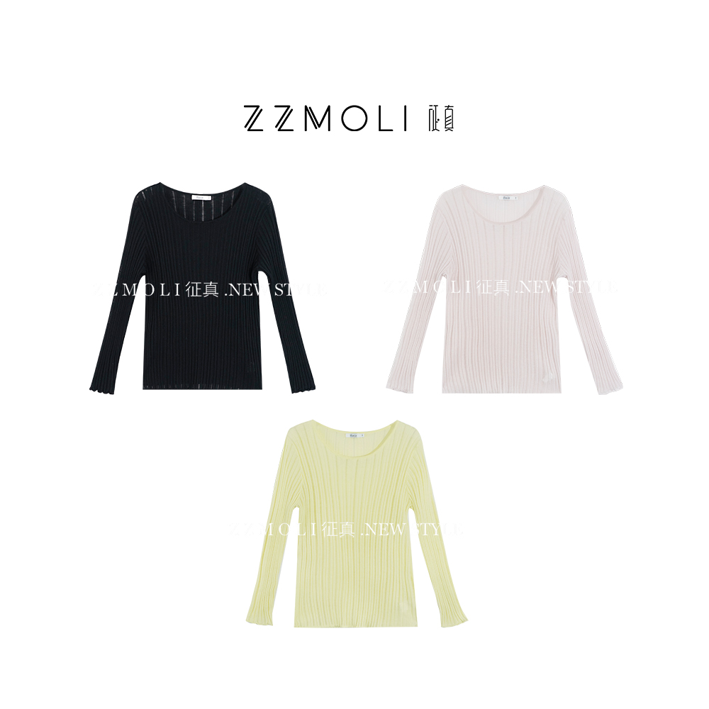 ZzMoLi征真 “米兰风情”绵羊毛云朵针织衫女坑条长袖上衣ZBY65008