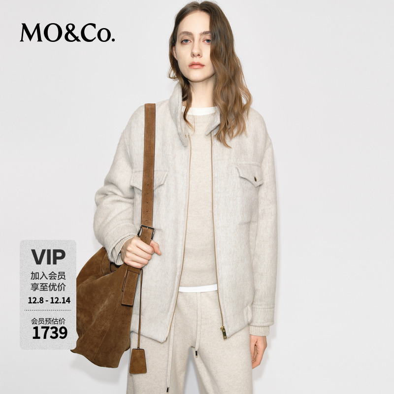 MOCO双面呢外套2025冬新品含羊毛羊驼毛工装风金属拉链MBE4COTT21