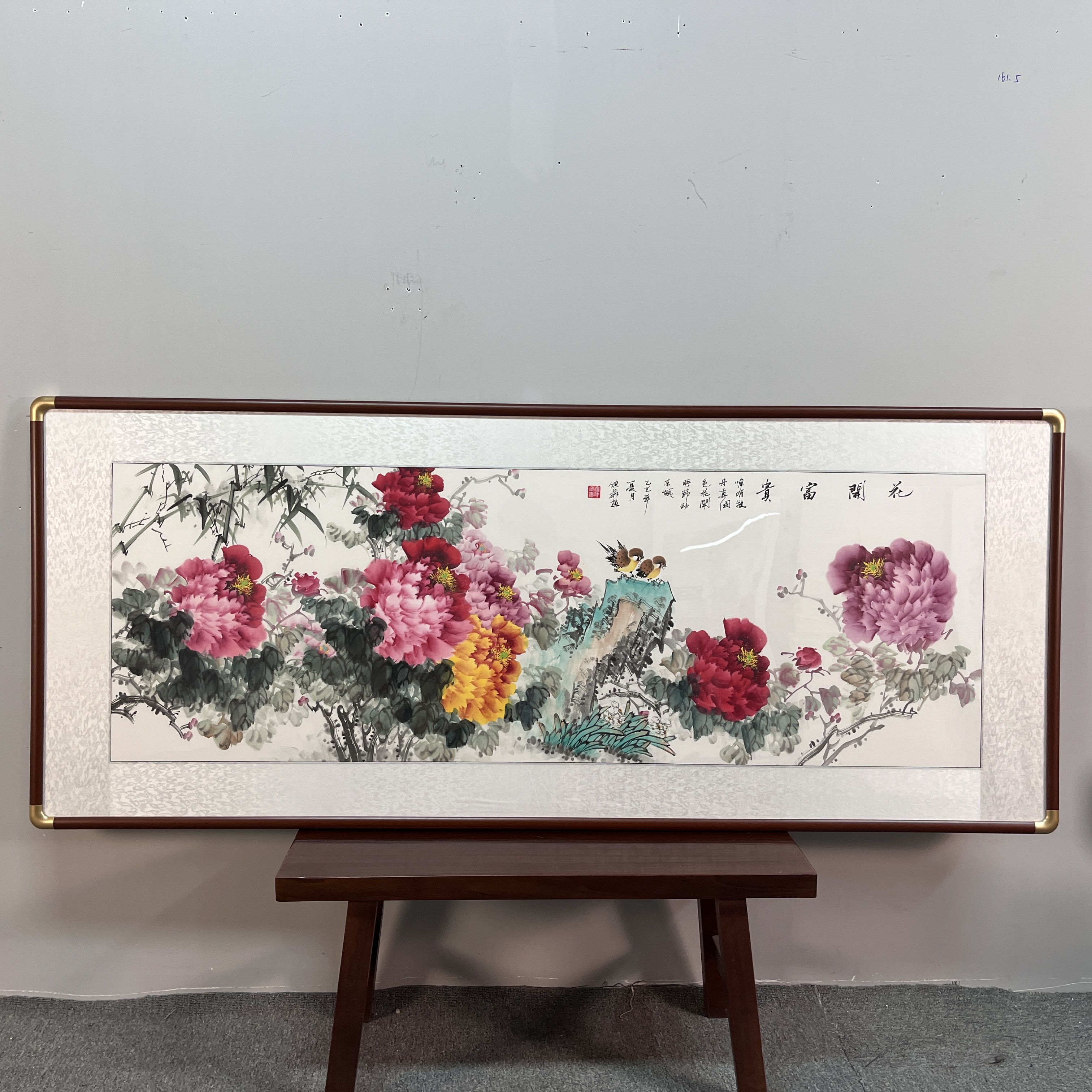 纯手绘花开富贵208*86牡丹画沙发背景墙花鸟画客厅挂画国画