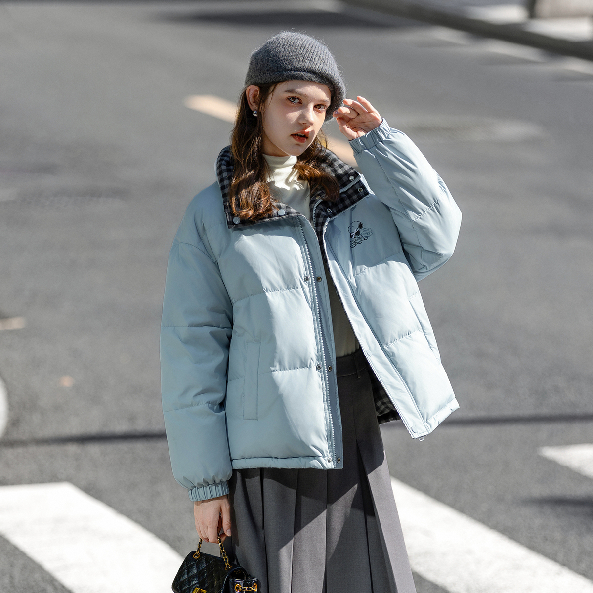 【史努比联名款】唐狮秋冬羽绒服女立领双面穿短款时尚韩版保暖上衣