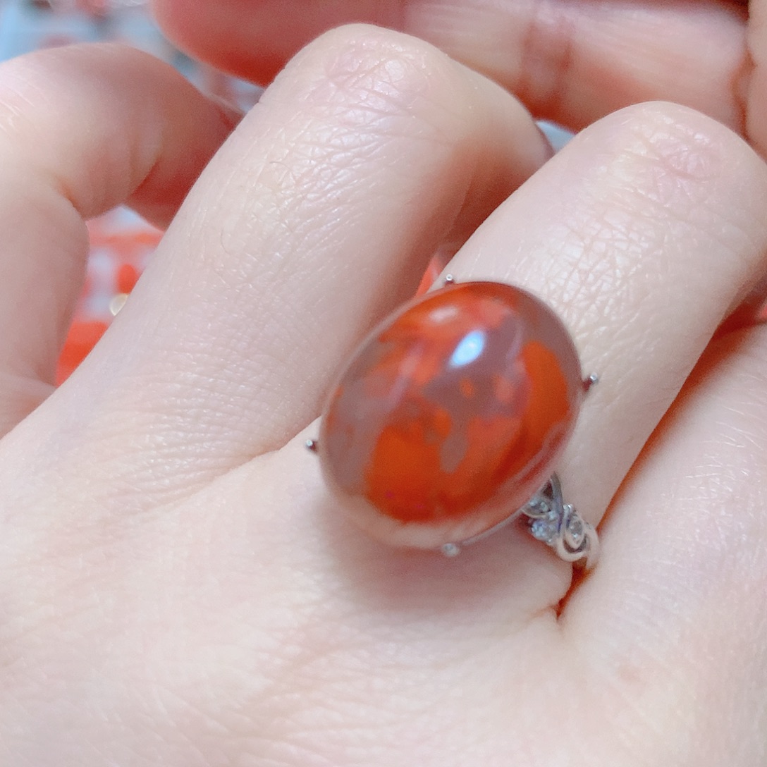 南红玛瑙戒指银S925镶嵌