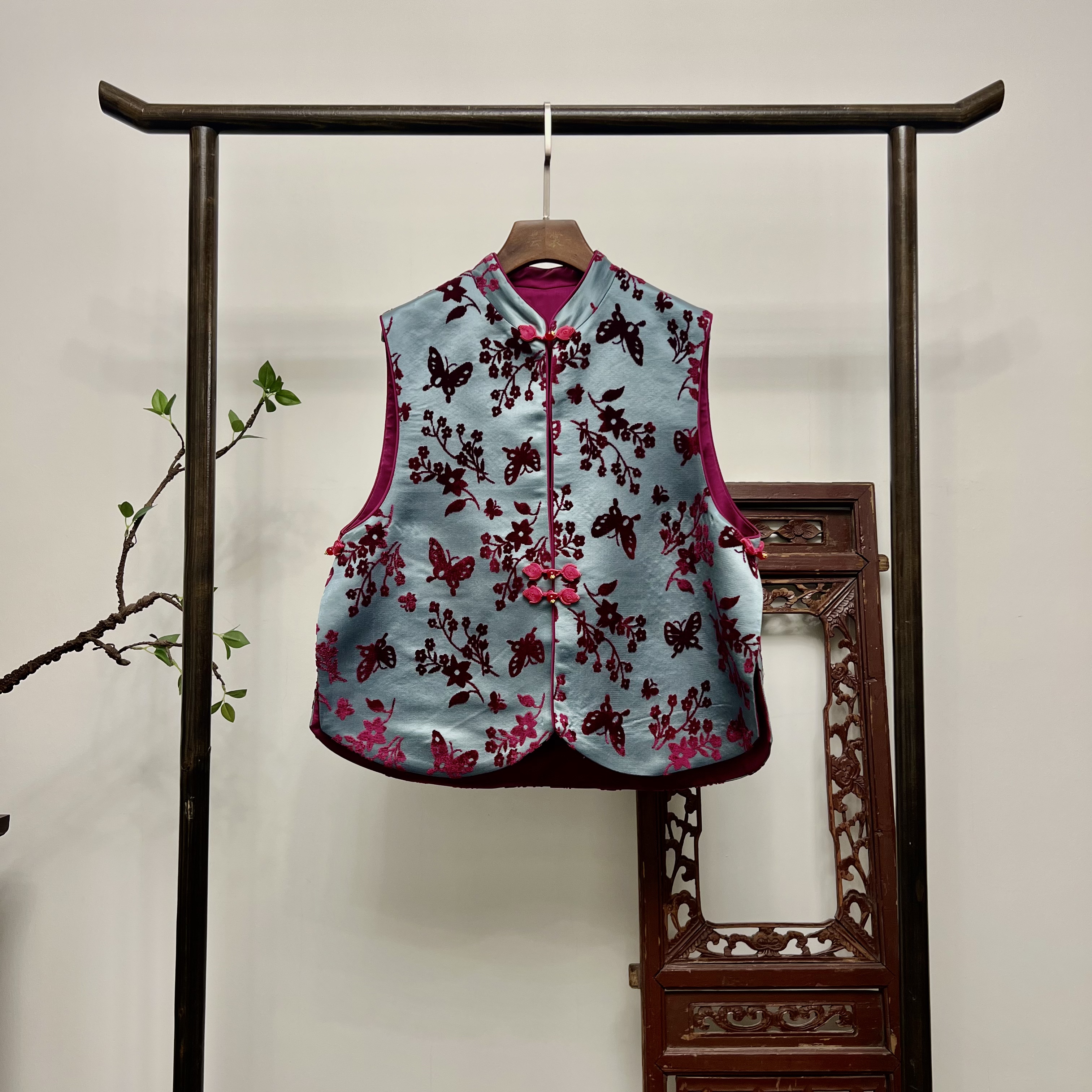 【满天星紫】全熟丝木质机非遗漳绒缎马夹国风中式桑蚕丝坎肩M40145