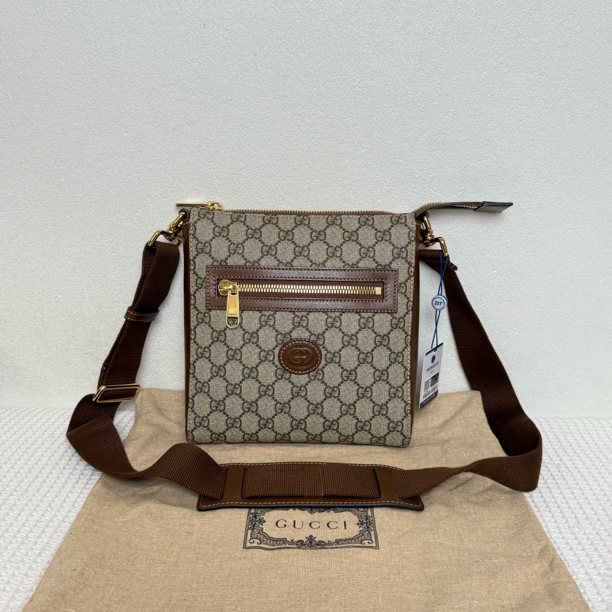 99新 GUCCI/古驰 6413/中性时尚经典棕老花小号单肩包