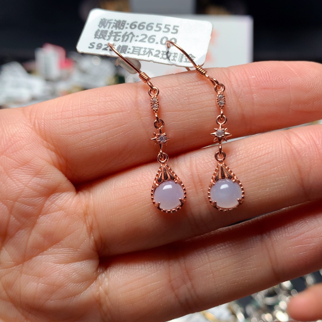 翡翠戒指银S925镶嵌耳钩