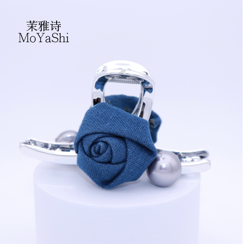 【牛仔玫瑰】高级感牛仔色玫瑰银色底夹11cm抓夹发夹MY007