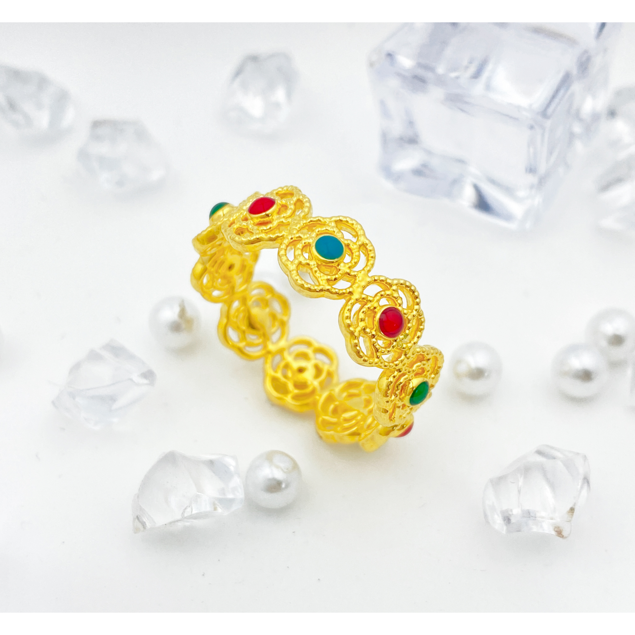 【国潮】足金999 珐琅满圈玫瑰花戒指 1.47 10圈口