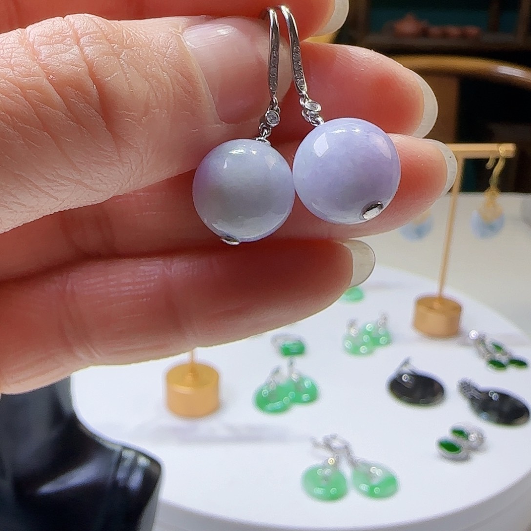 翡翠耳饰18K金镶嵌天然缅甸a货翡翠