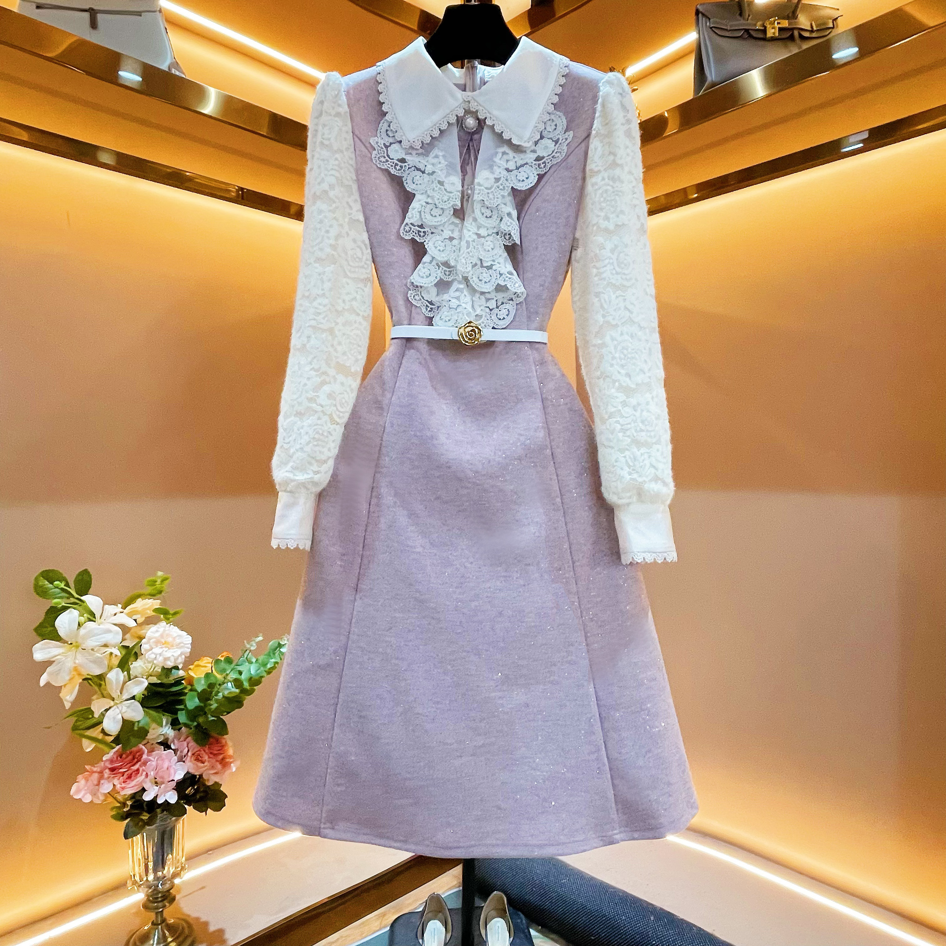 【紫砚凝香】轻奢设计师款优雅气质修身时尚收腰连衣裙-88602