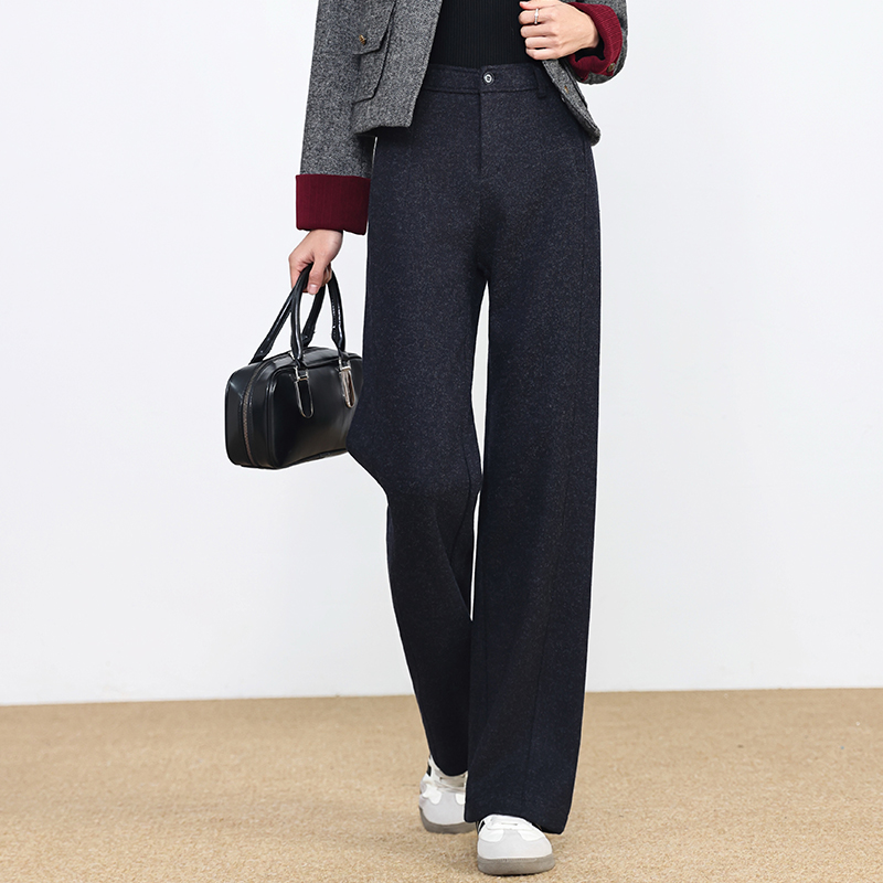 2025新保暖冬季羊毛裤高腰休闲阔腿裤垂感拖地长裤加厚职场直筒裤