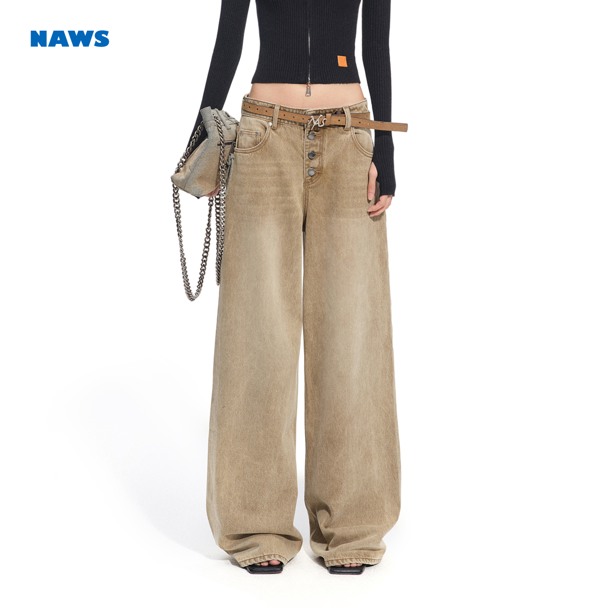 NAWS 罗斯阔腿牛仔裤【罗斯系列】重工水洗斜纹丹宁宽松阔腿长裤