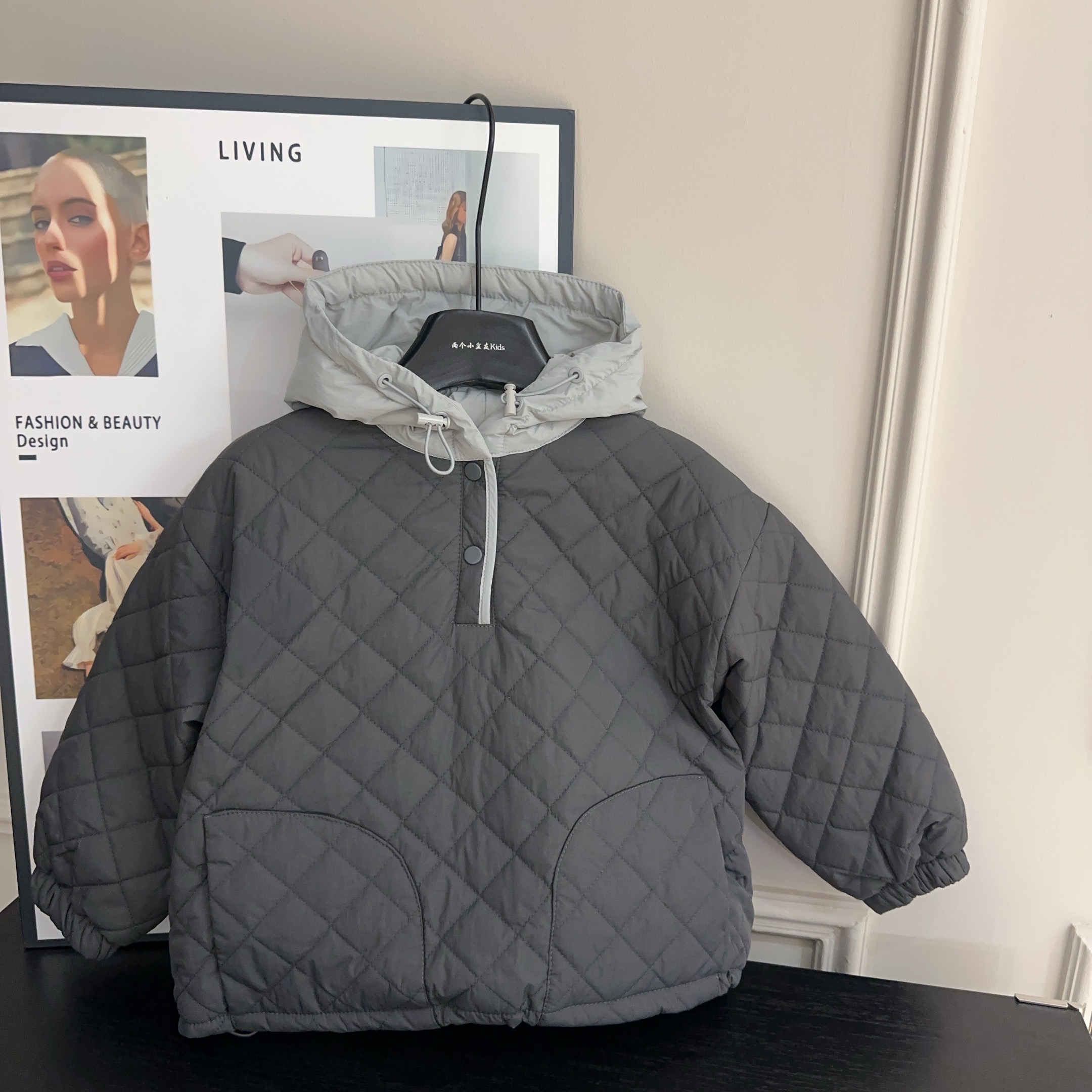 【两个小盆友】冬季儿童韩版宽松时尚休闲套头连帽棉服外套883633