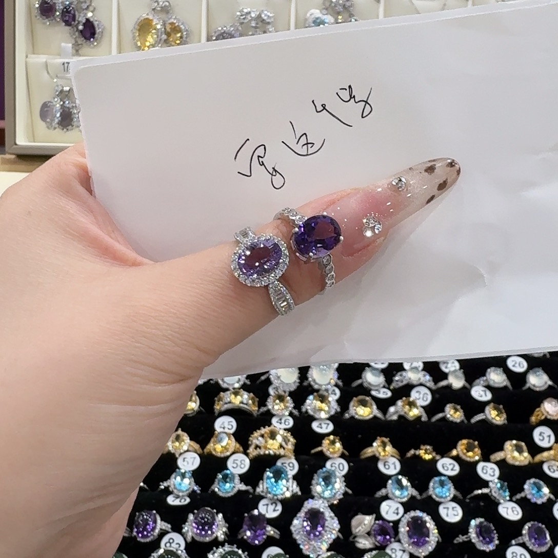 许***e蛇纹石玉银S925镶嵌戒指
