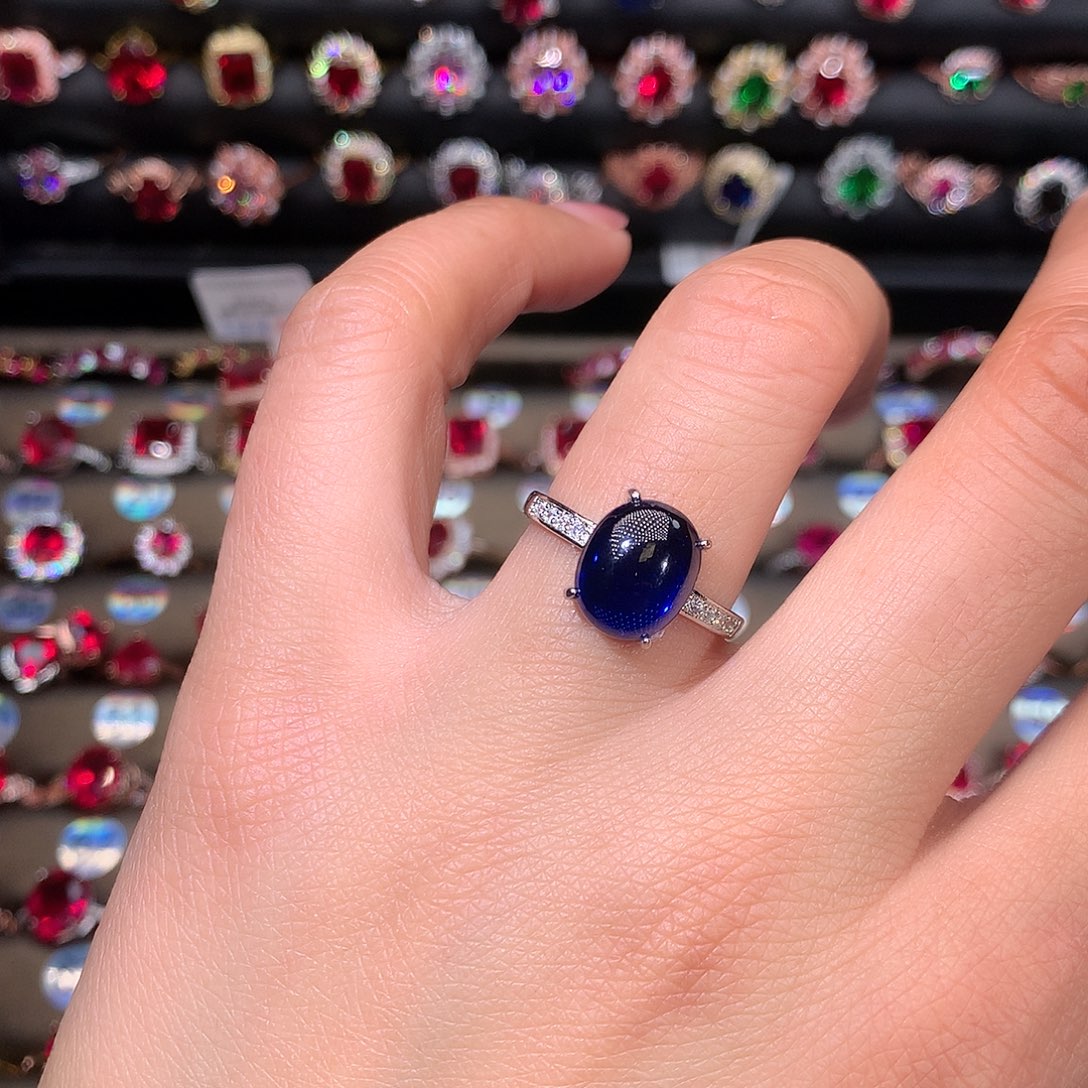 蓝宝石戒指银S925镶嵌1111