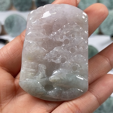 翡翠颈饰未镶嵌山水牌福利