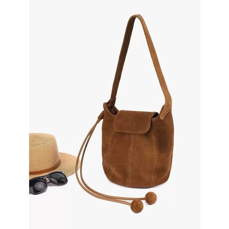 高级感牛皮女未知鱼单肩南瓜包斜挎包绒面新款小众2025秋冬点