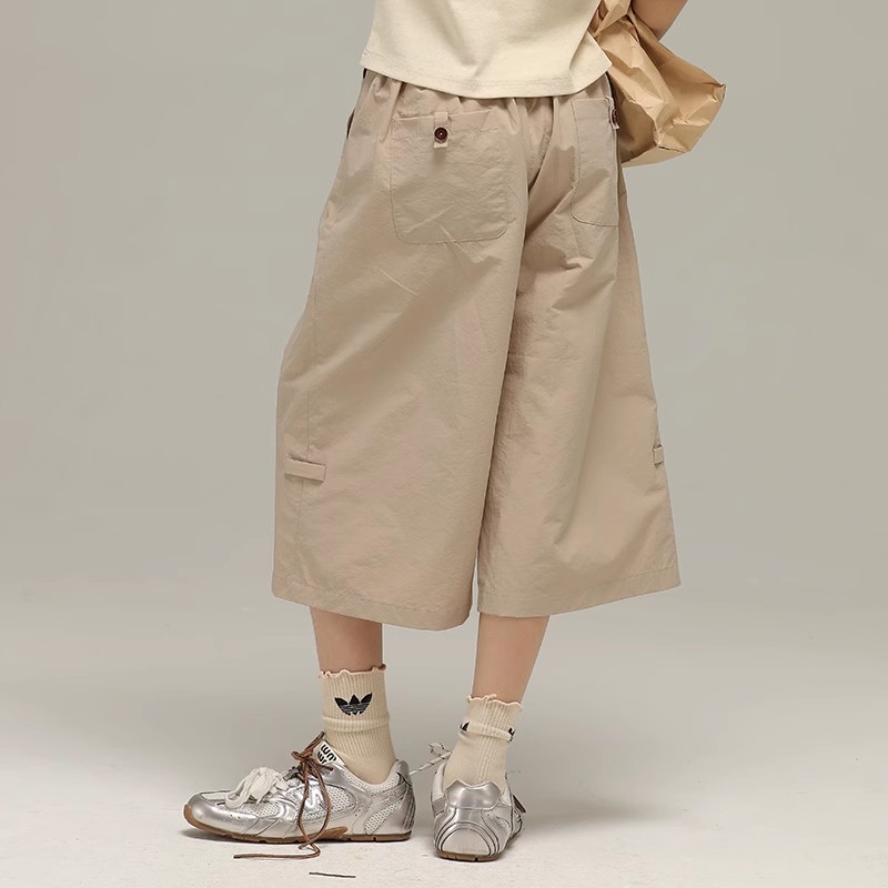 小女森女童夏季七分阔腿裤薄款卡其中筒裤儿童日系休闲阔腿裤子潮