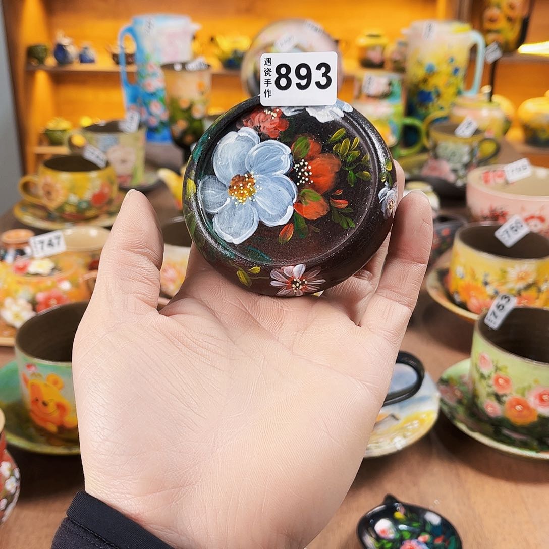 杯纯纯油画风盖置