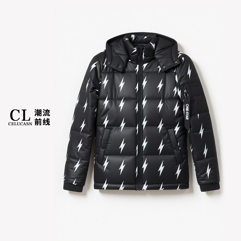 O5VPH129#冬季厚款男士连帽防风潮酷闪电保暖棉服