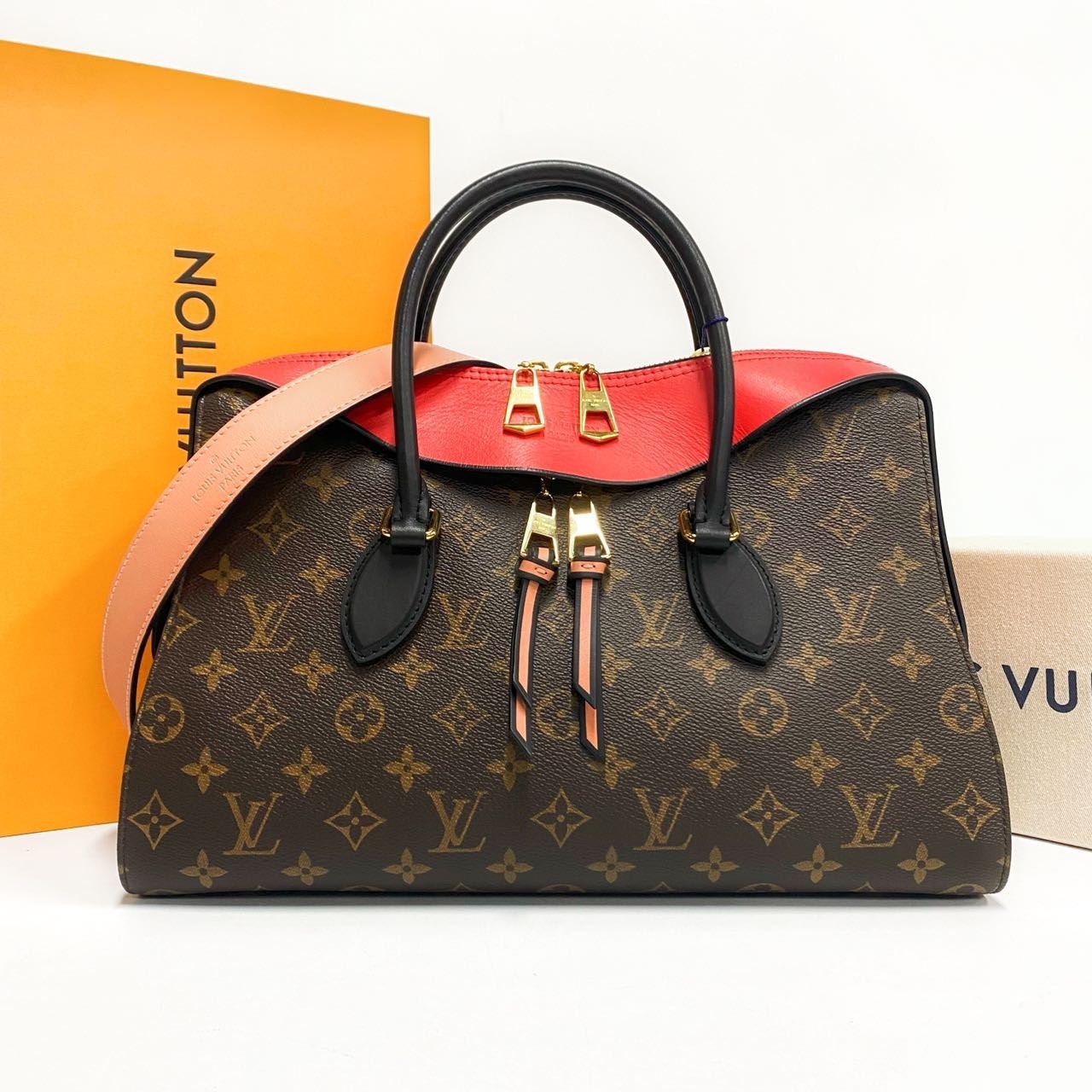 95新 LouisVuitton/路易威登 拼色老花牛皮TUILERIES手提单肩包