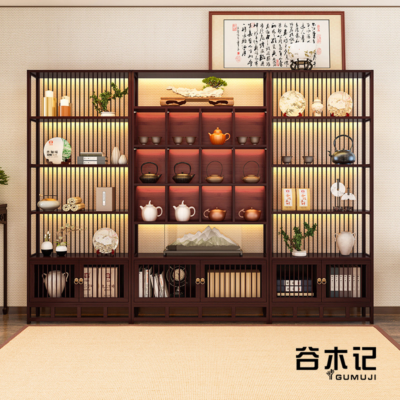 新中式博古架茶叶架多宝阁隔断十二宫格展示架茶具架