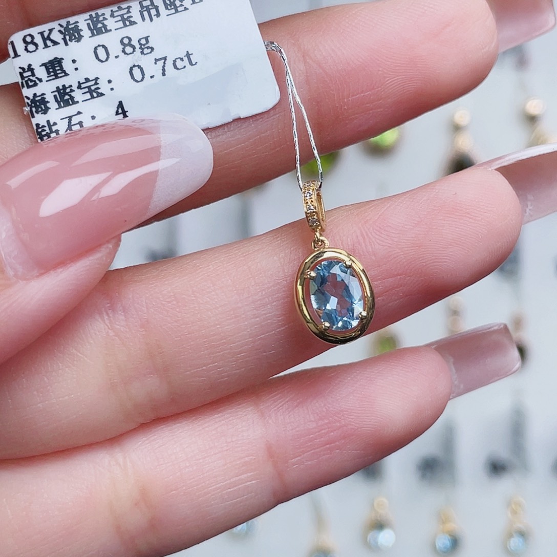 吊坠(不含链)海蓝宝石18K金镶嵌