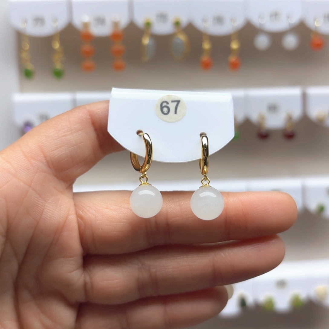 和田玉耳饰银S925镶嵌