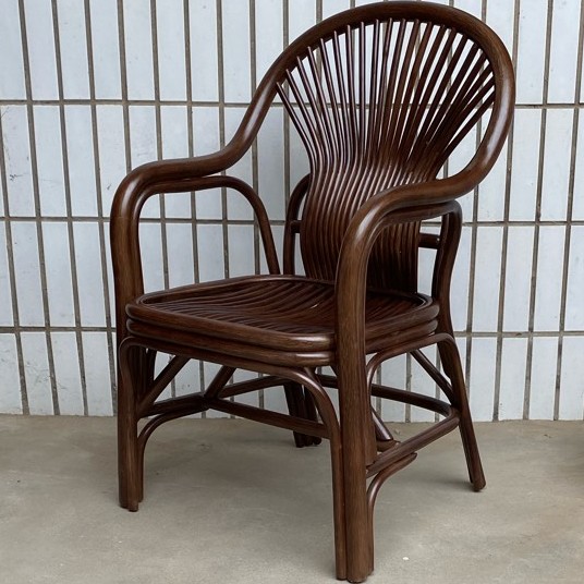 单扶手带腰枕玛瑙藤单人餐椅阳台客厅老人新中式酒店办公简约复古