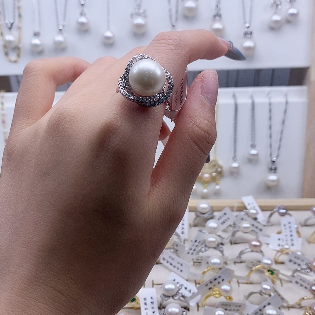戒指银S925镶嵌淡水珍珠