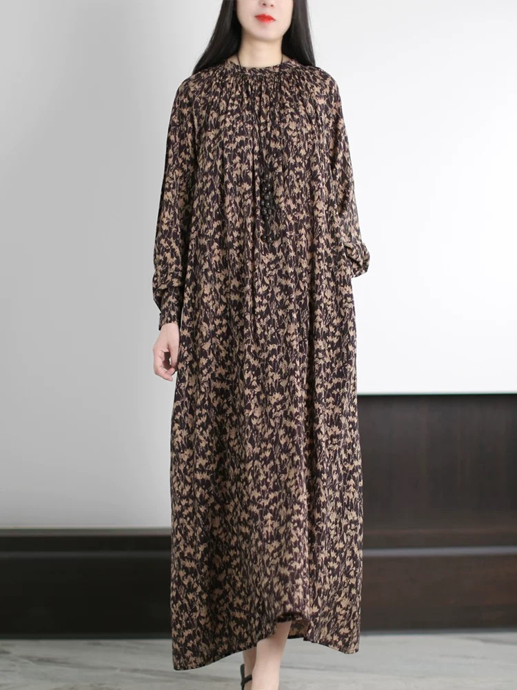 素雅文艺休闲大码连衣裙胖宽松藏肉显瘦小碎花长袍子28