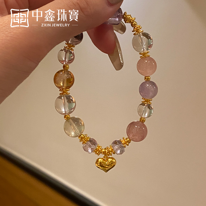 【中鑫珠宝】黄金爱心屁桃手串足金大气珠手链首饰送女友 HS1066