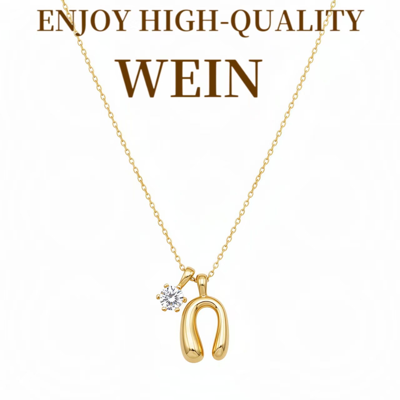 WEIN 铜合金项链 金色气球马蹄锆石项链轻奢气质时尚日常百搭新款