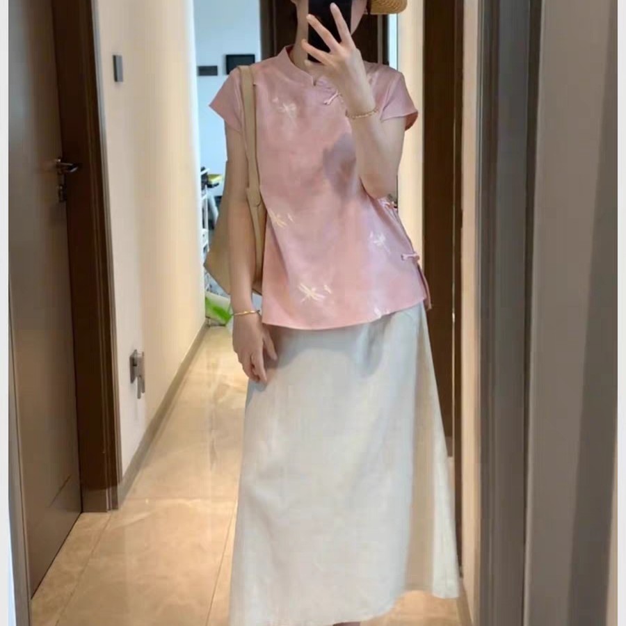 新中式无袖夏季薄款衬衫刺绣休闲印花显瘦