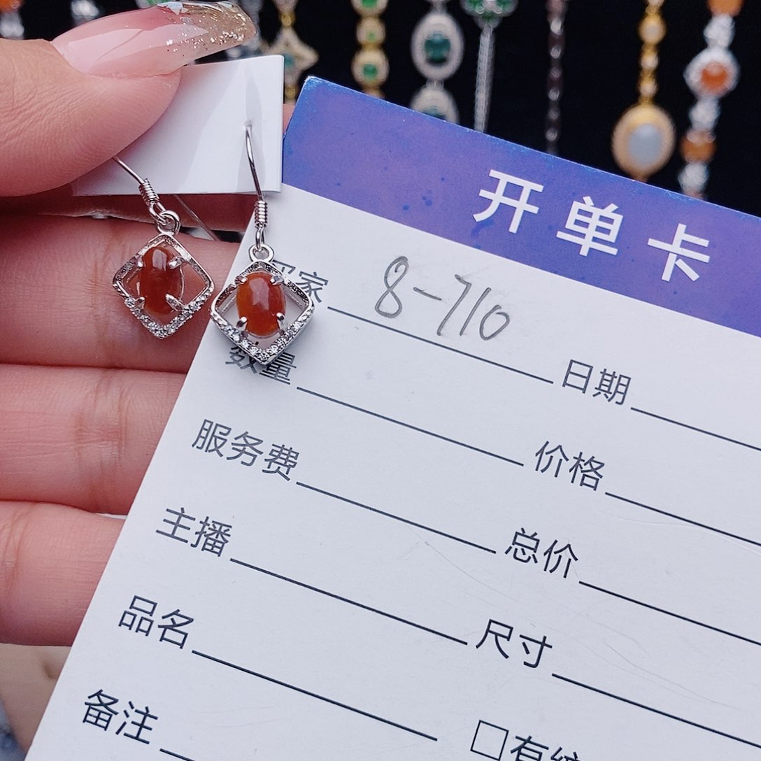 翡翠戒指银S925镶嵌耳饰