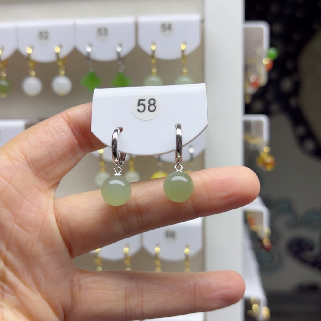 银S925镶嵌和田玉耳饰