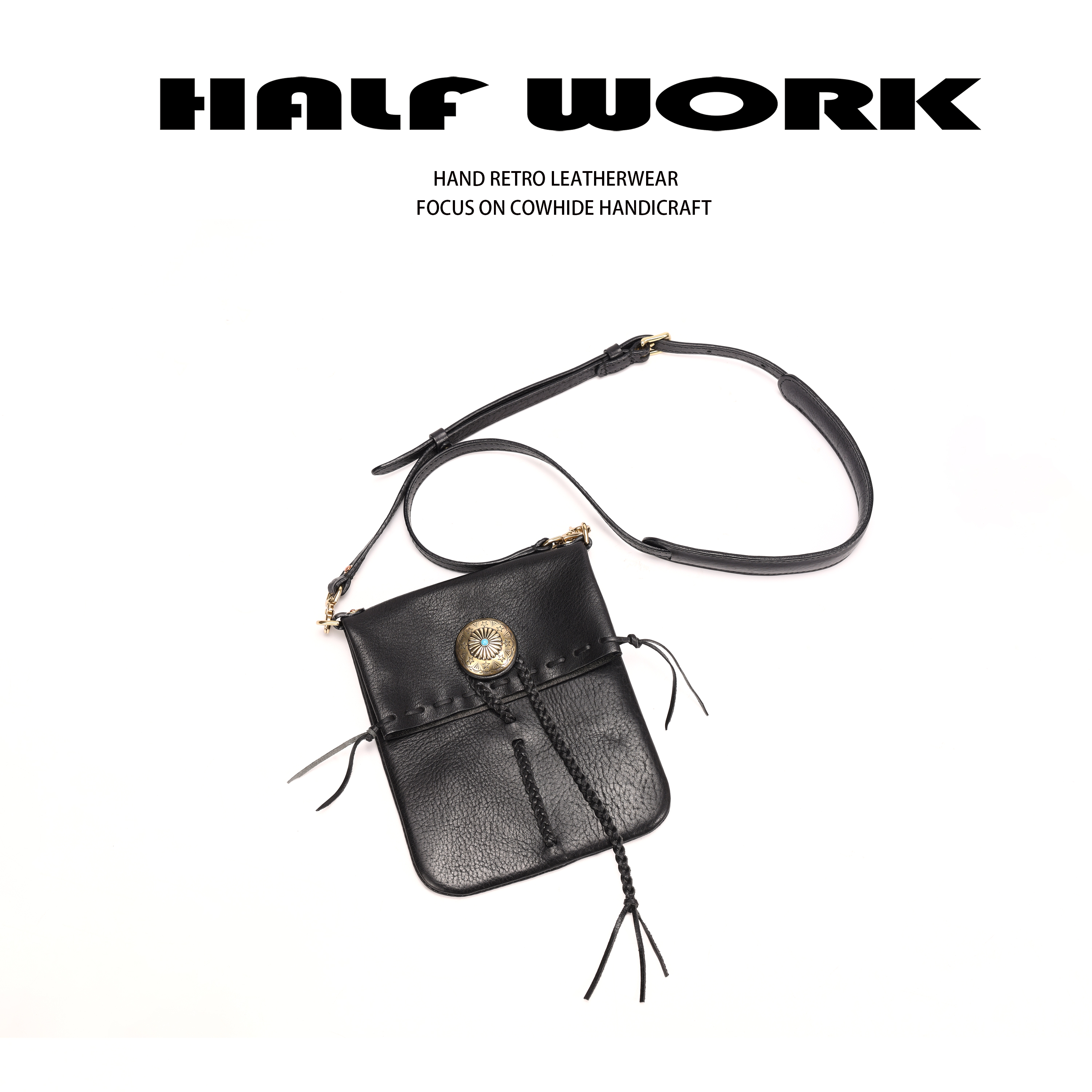 HALF WORK/伴工 头层牛皮经典复古民族风手机包KB-3118