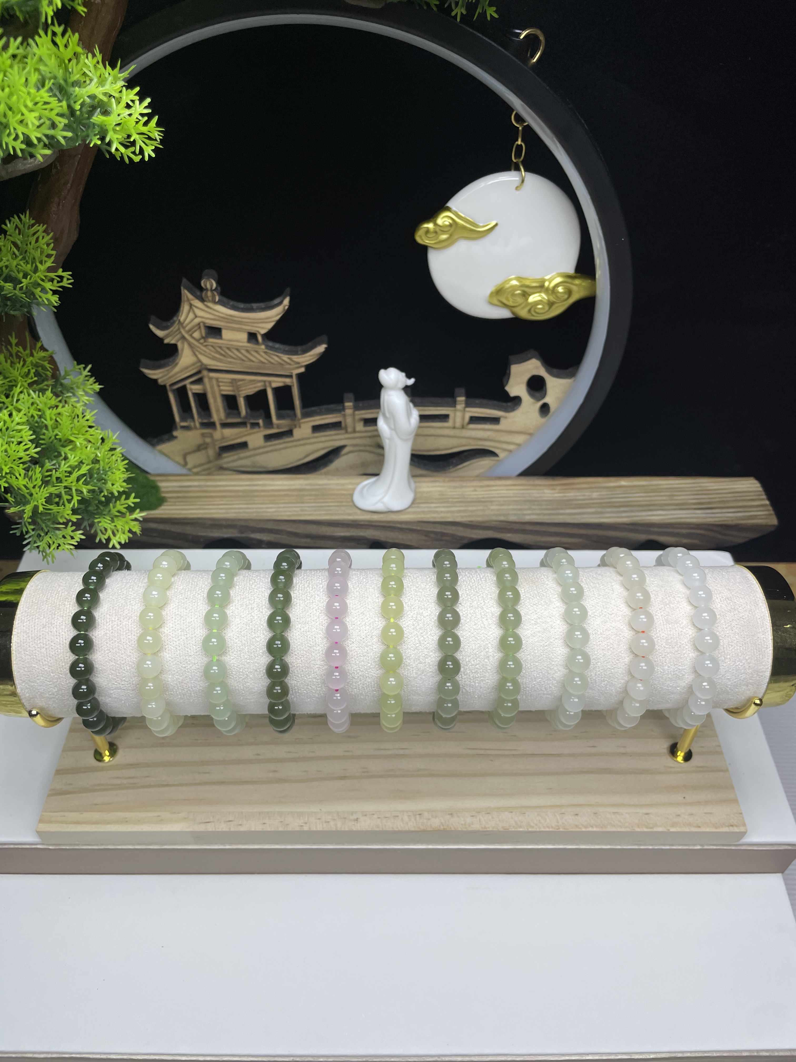 卡6晴水湖水绿天然和田玉手串手链手镯品质珠宝-多样性拍一发一