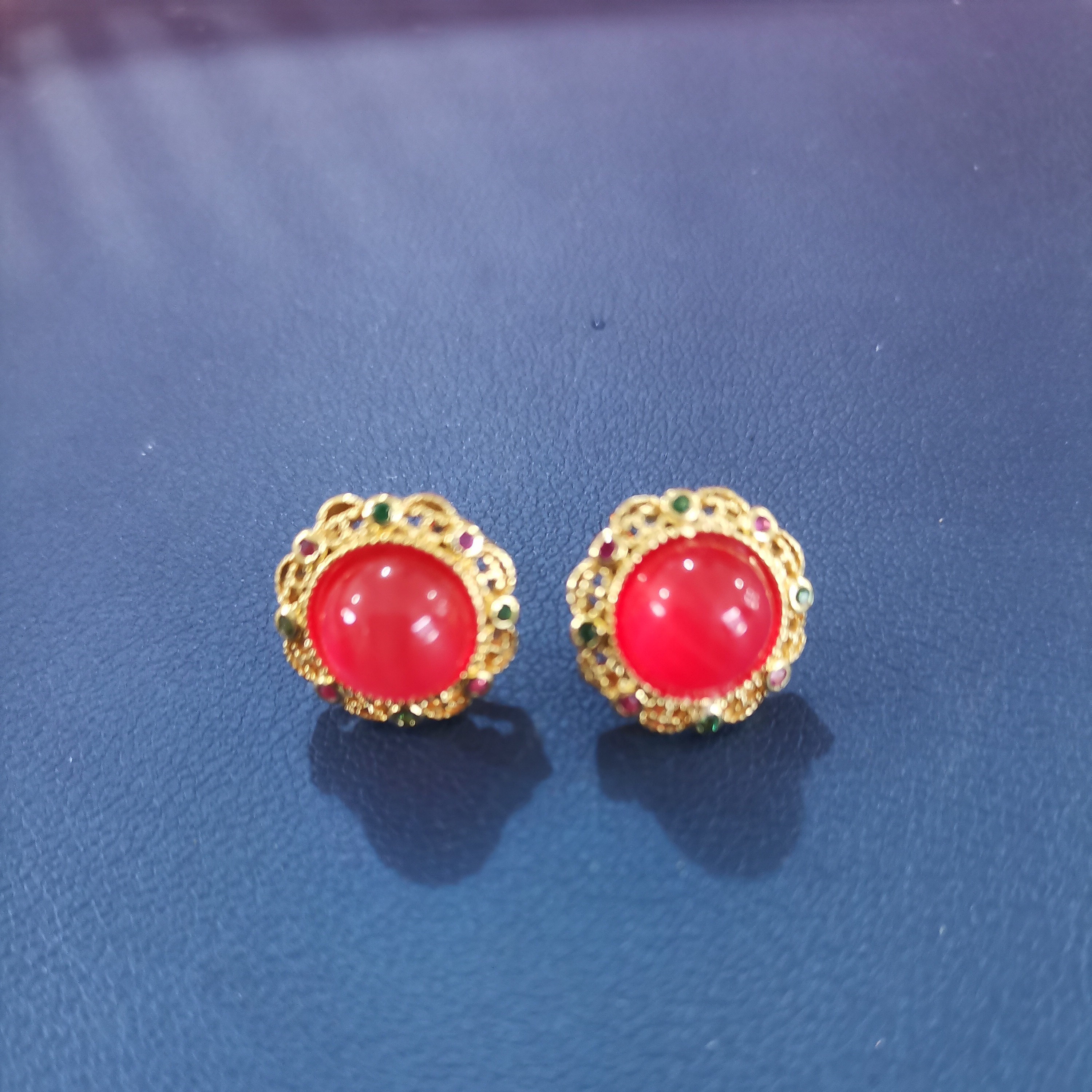 天然 玉石 红玉髓花开富贵耳钉YS164