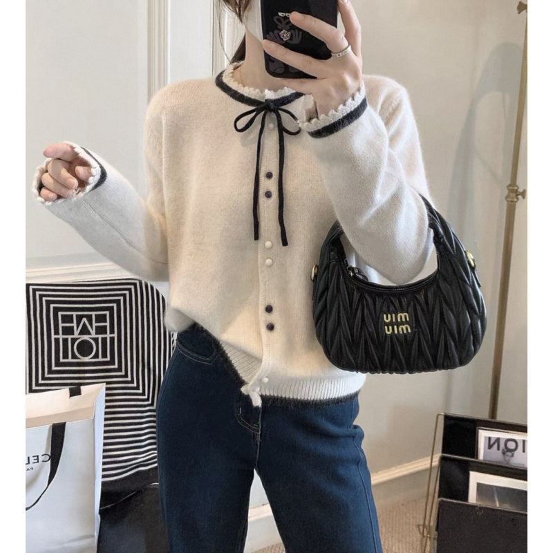 精品/亲肤软糯/法式波浪领小香风/针织长袖A400