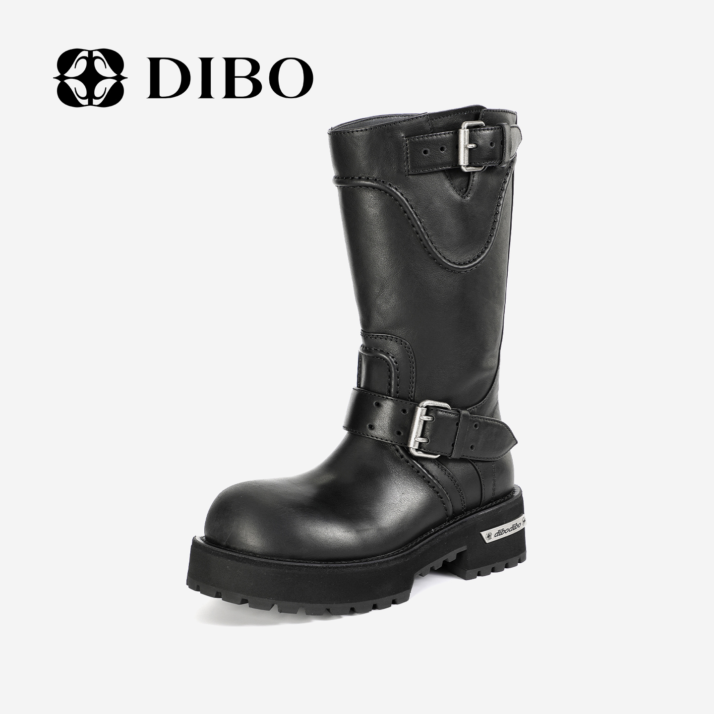 DIBO碲铂 沙丘公路 硬朗酷帅机车靴金属皮带扣朋克风女靴25423038