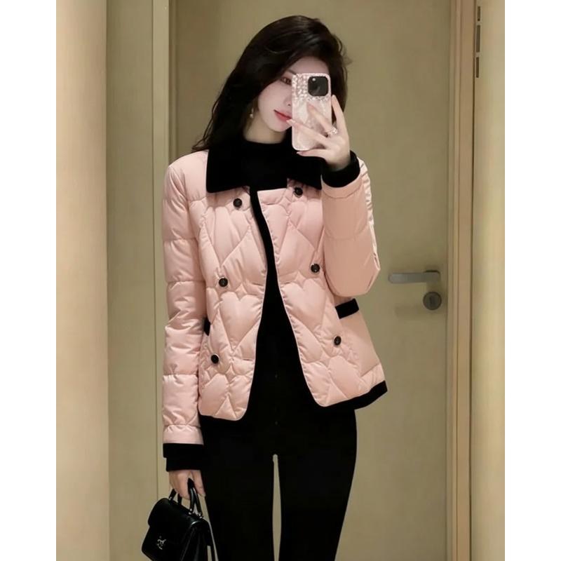 粉色夹棉外套女初冬高端时髦洋气名媛小香风超好看翻领加厚棉服女
