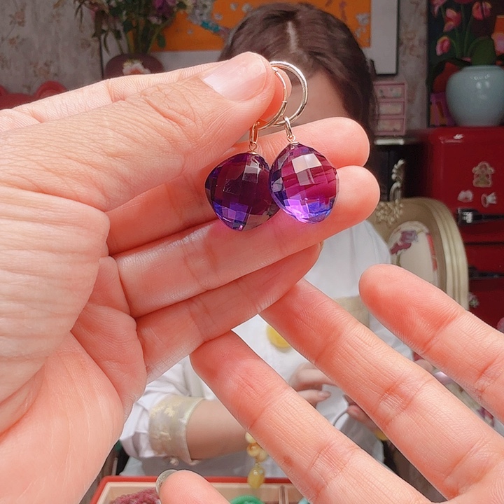 紫晶耳饰18K金镶嵌耳饰