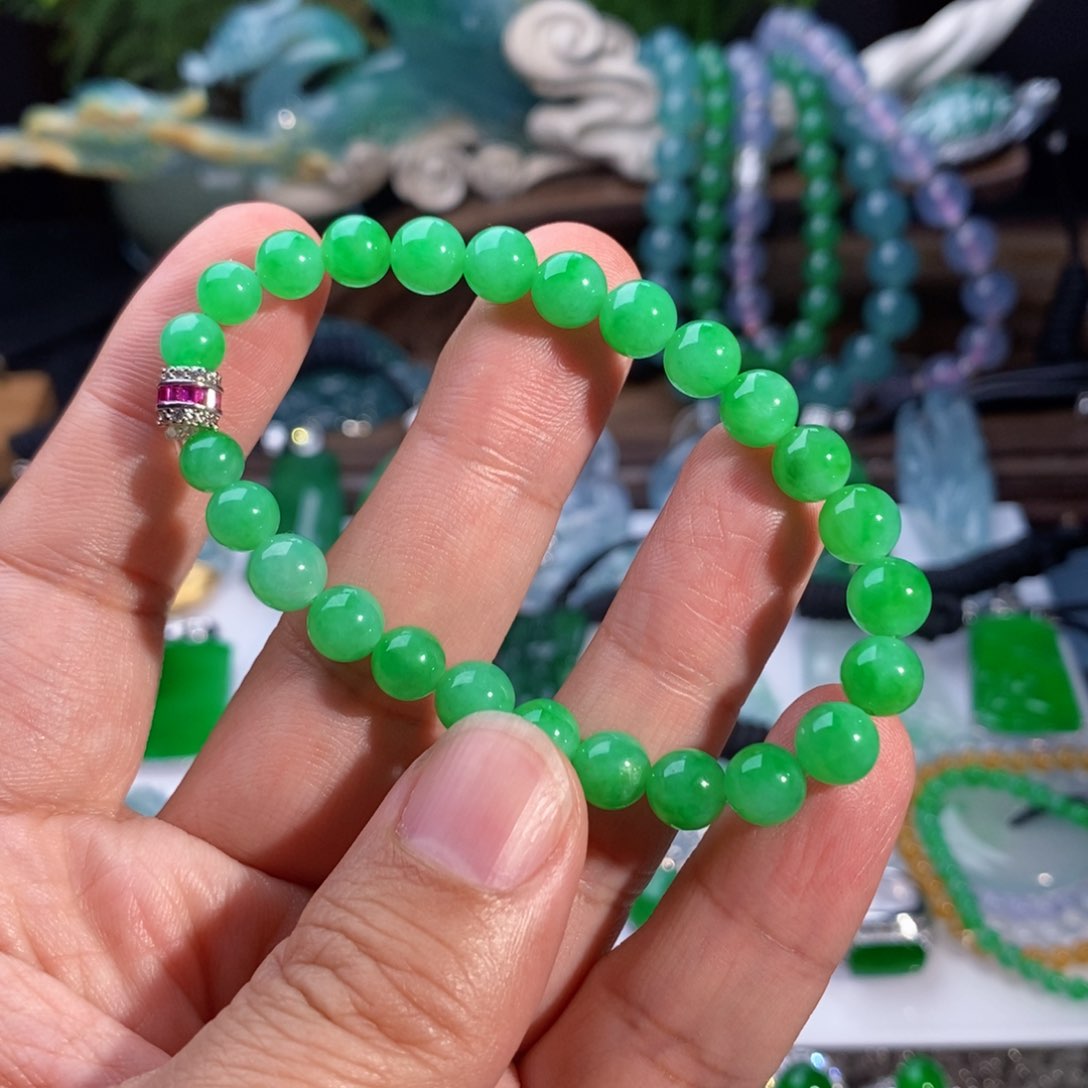 翡翠手串未镶嵌阳绿手串