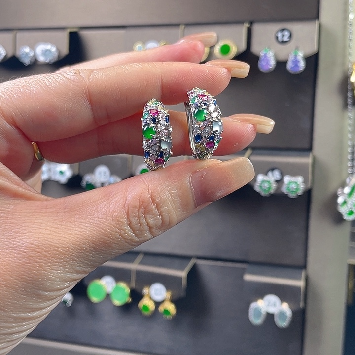 翡翠银S925镶嵌耳饰翡翠