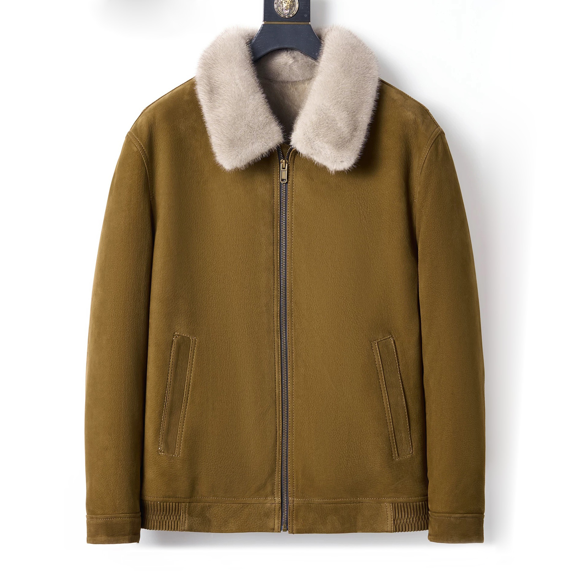 进口山羊鹿绒皮免烫免打理水貂夹克翻领海宁皮衣