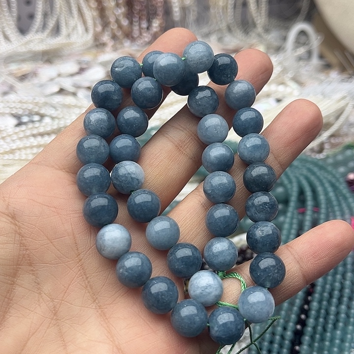 玛瑙/玉髓未镶嵌珠宝半成品一条10mm左右蓝翡